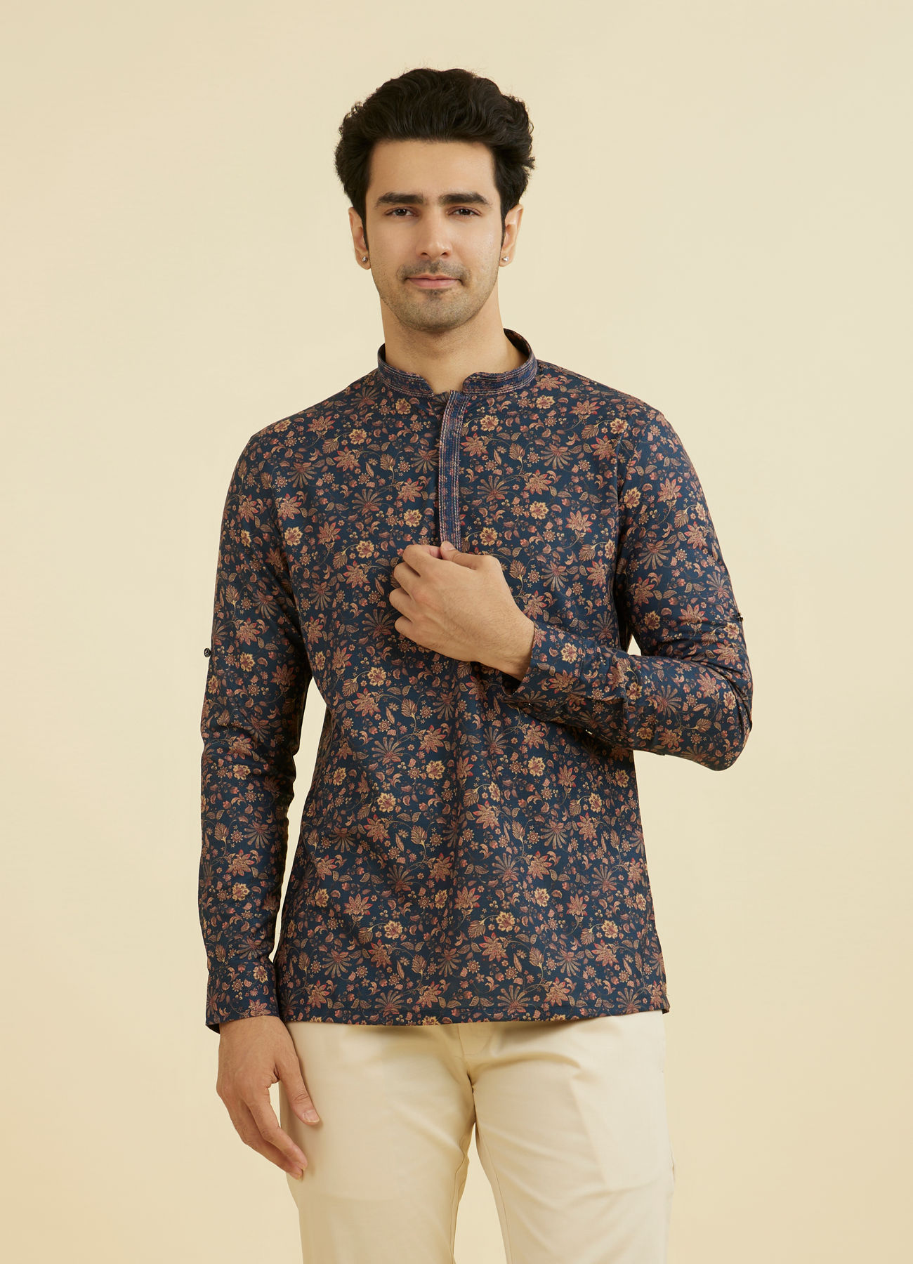 Manyavar Men Elegant Dark Blue Short Kurta