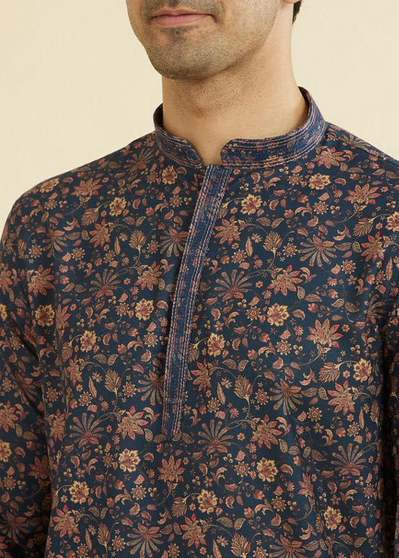 Manyavar Men Elegant Dark Blue Short Kurta