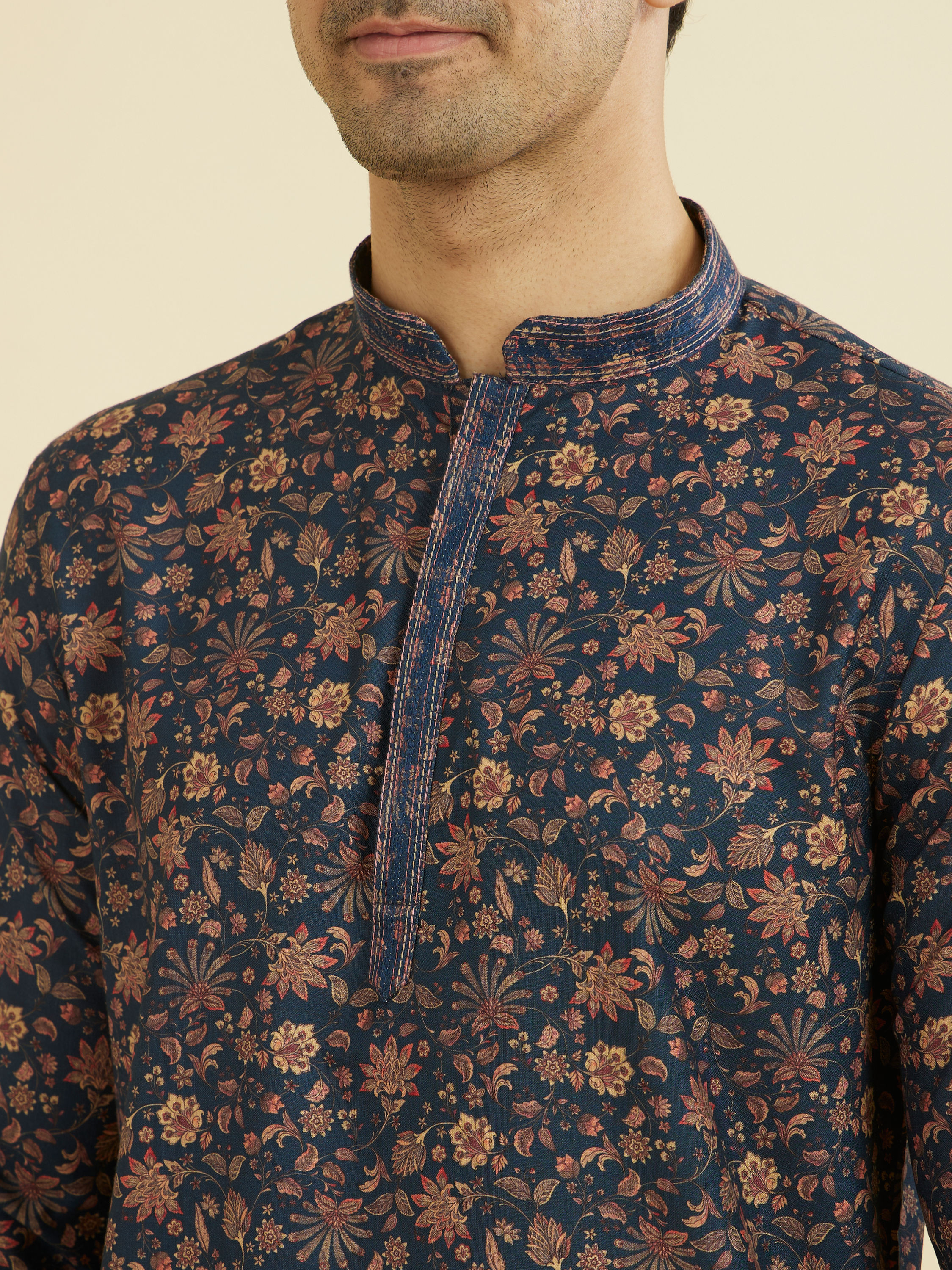 Manyavar Men Elegant Dark Blue Short Kurta