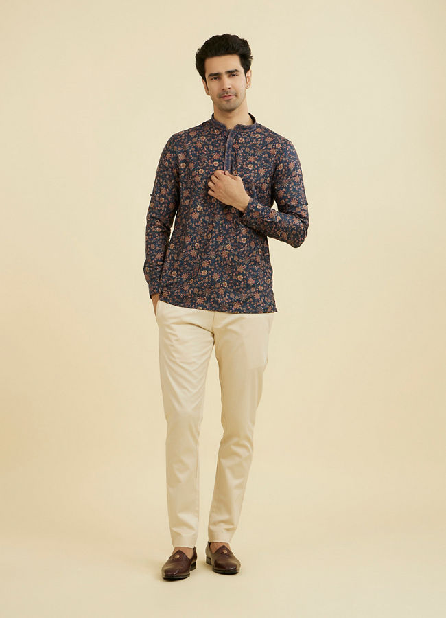 Manyavar Men Elegant Dark Blue Short Kurta