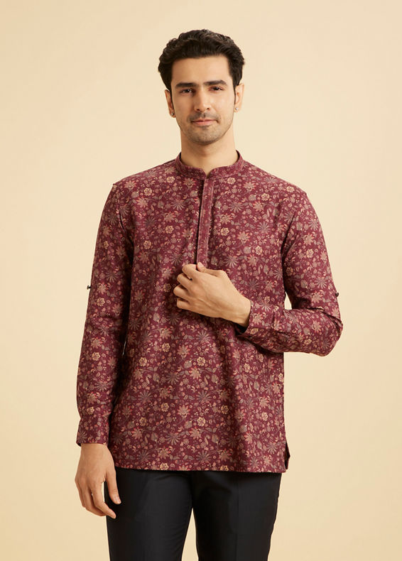 Manyavar Men Maroon Majesty Short Kurta