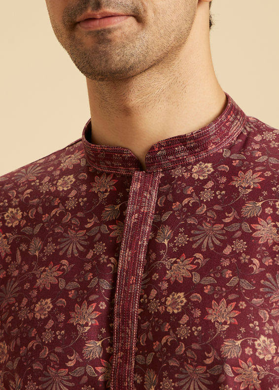 Manyavar Men Maroon Majesty Short Kurta