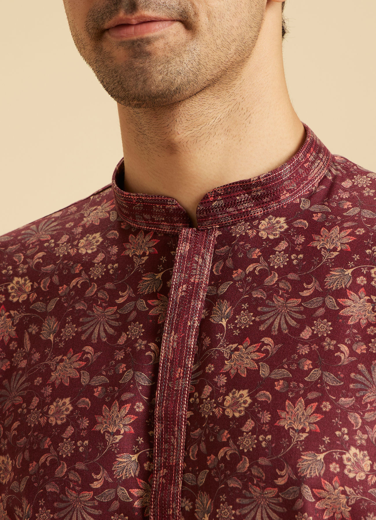 Manyavar Men Maroon Majesty Short Kurta