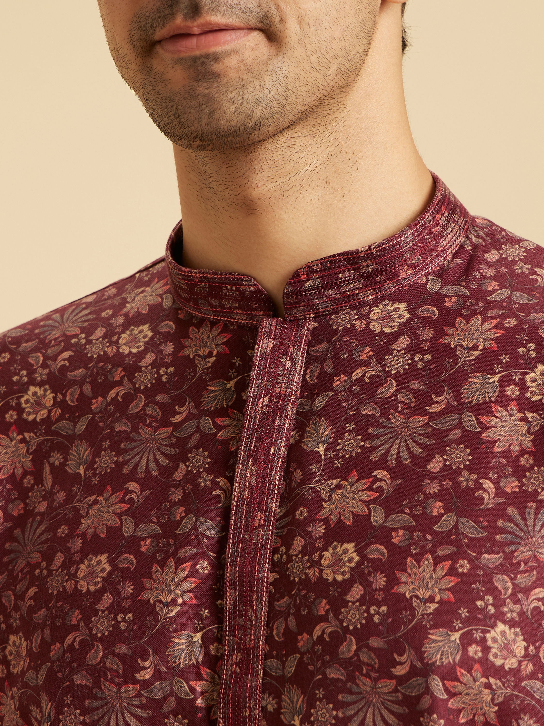 Manyavar Men Maroon Majesty Short Kurta