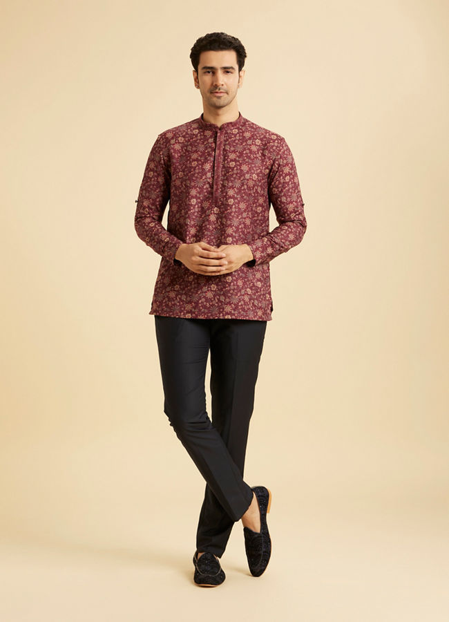 Manyavar Men Maroon Majesty Short Kurta