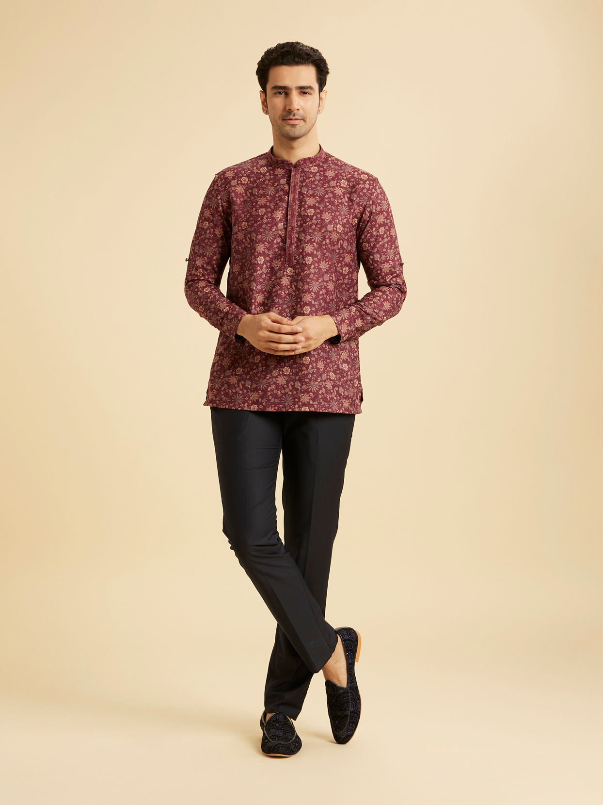 Manyavar Men Maroon Majesty Short Kurta