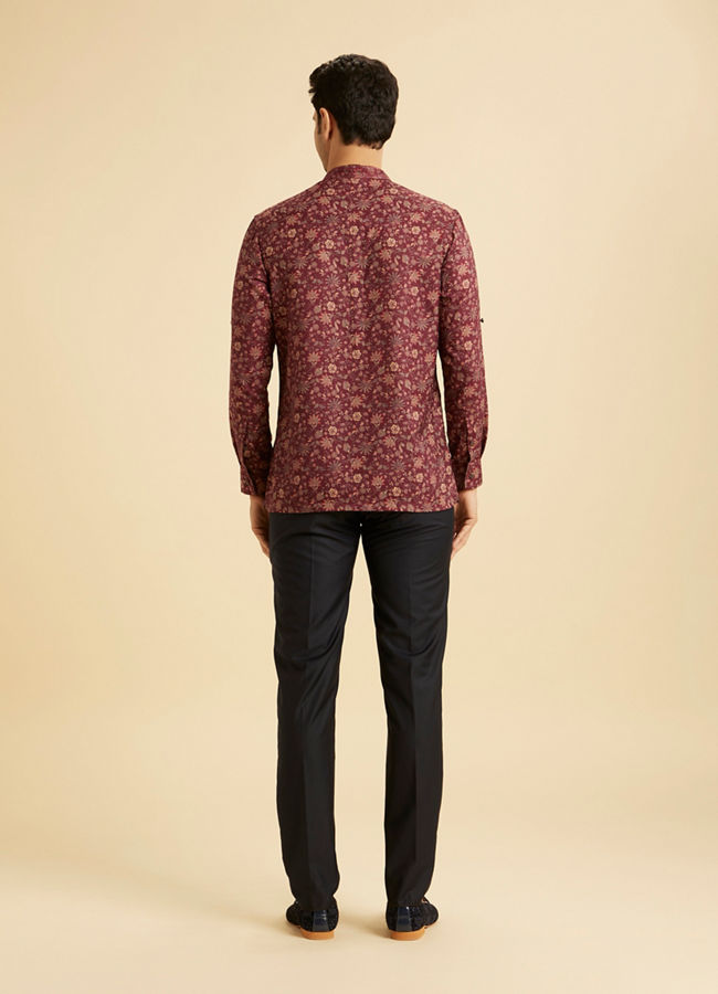 Manyavar Men Maroon Majesty Short Kurta