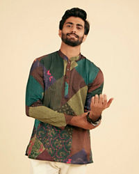 Manyavar Men Lush Green Satin Short Kurta