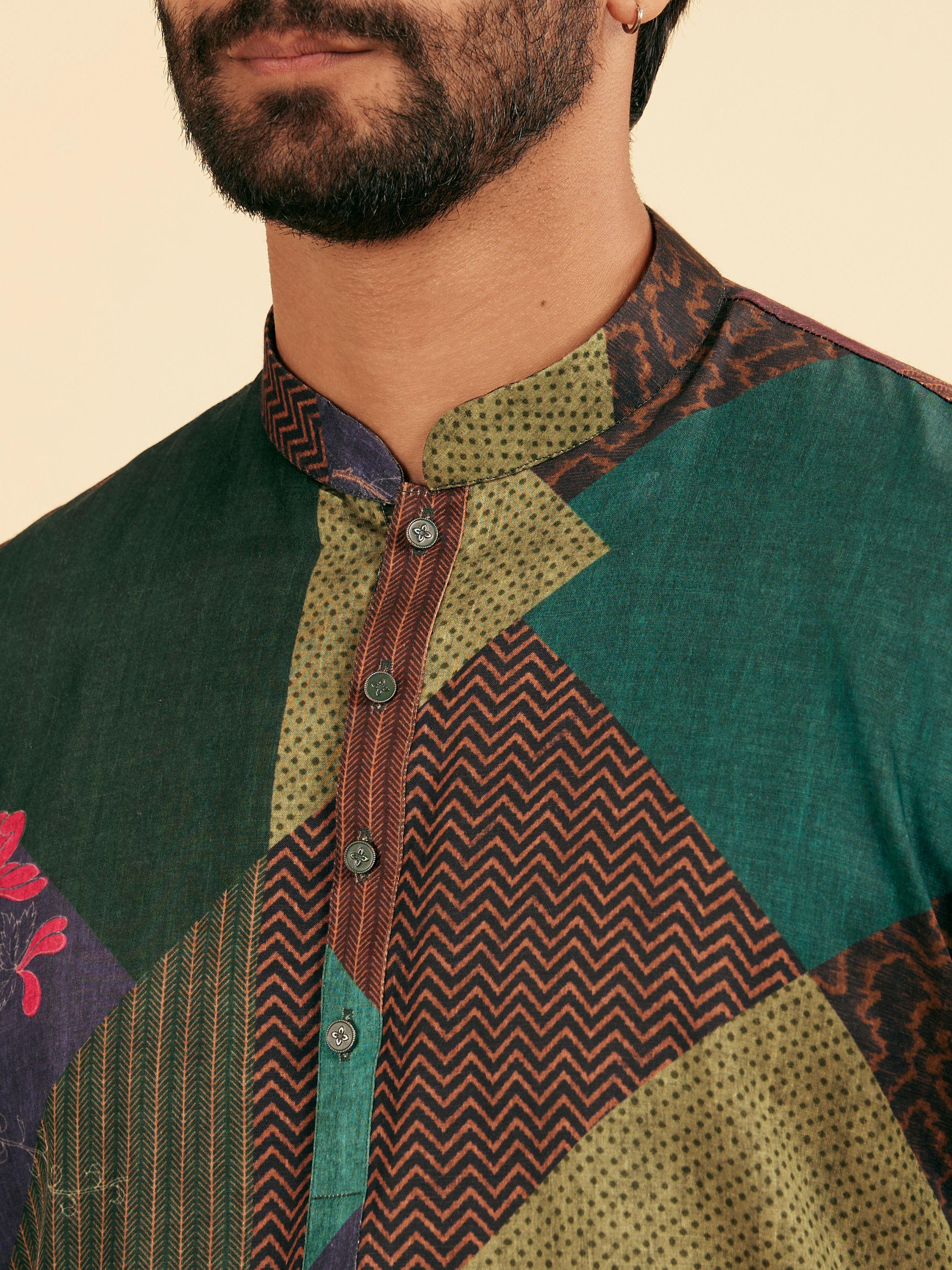 Manyavar Men Lush Green Satin Short Kurta