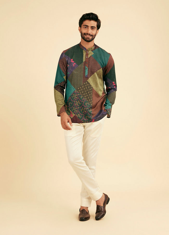 Manyavar Men Lush Green Satin Short Kurta