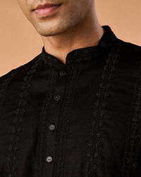 Manyavar Men Elegant Black Linen Short Kurta