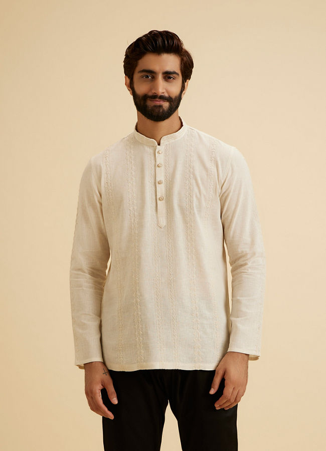 Manyavar Men Beige Bliss Linen Kurta