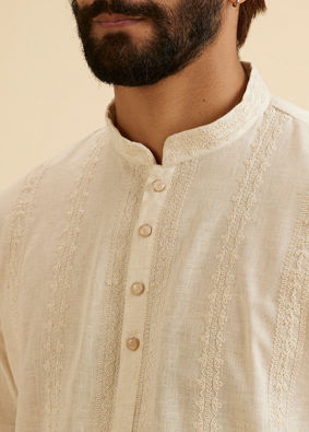 Manyavar Men Beige Bliss Linen Kurta