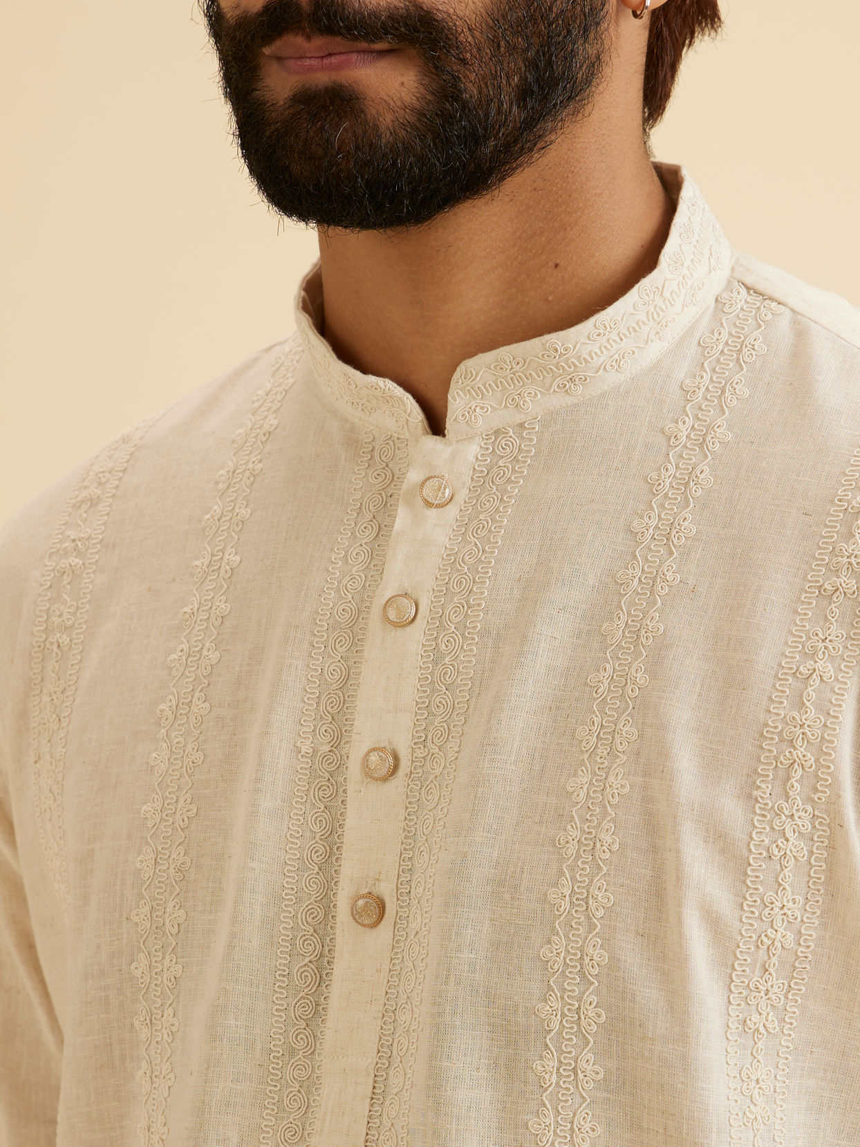 Manyavar Men Beige Bliss Linen Kurta