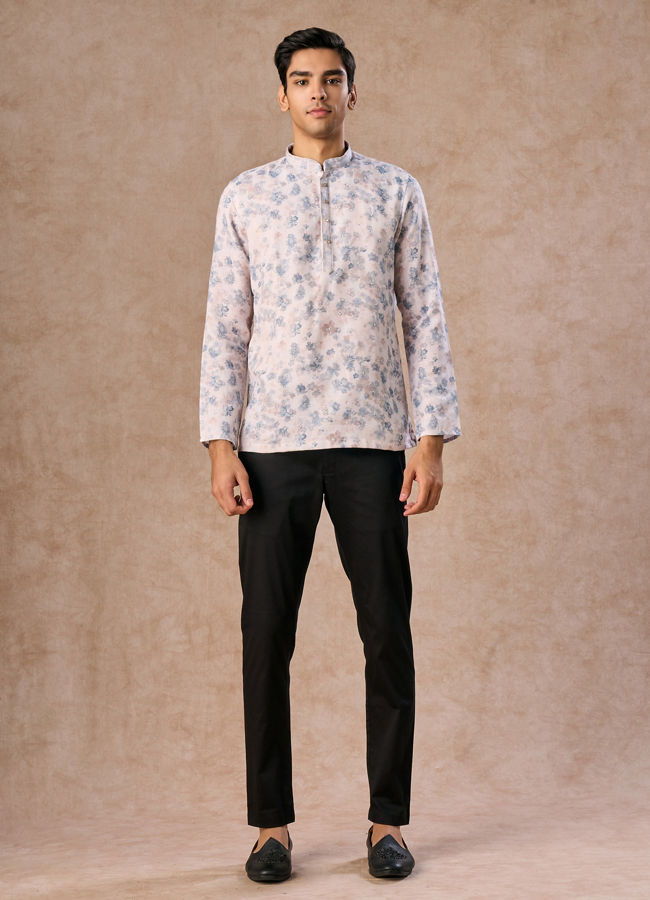 Manyavar Men Cream Blended Cotton Short Kurta