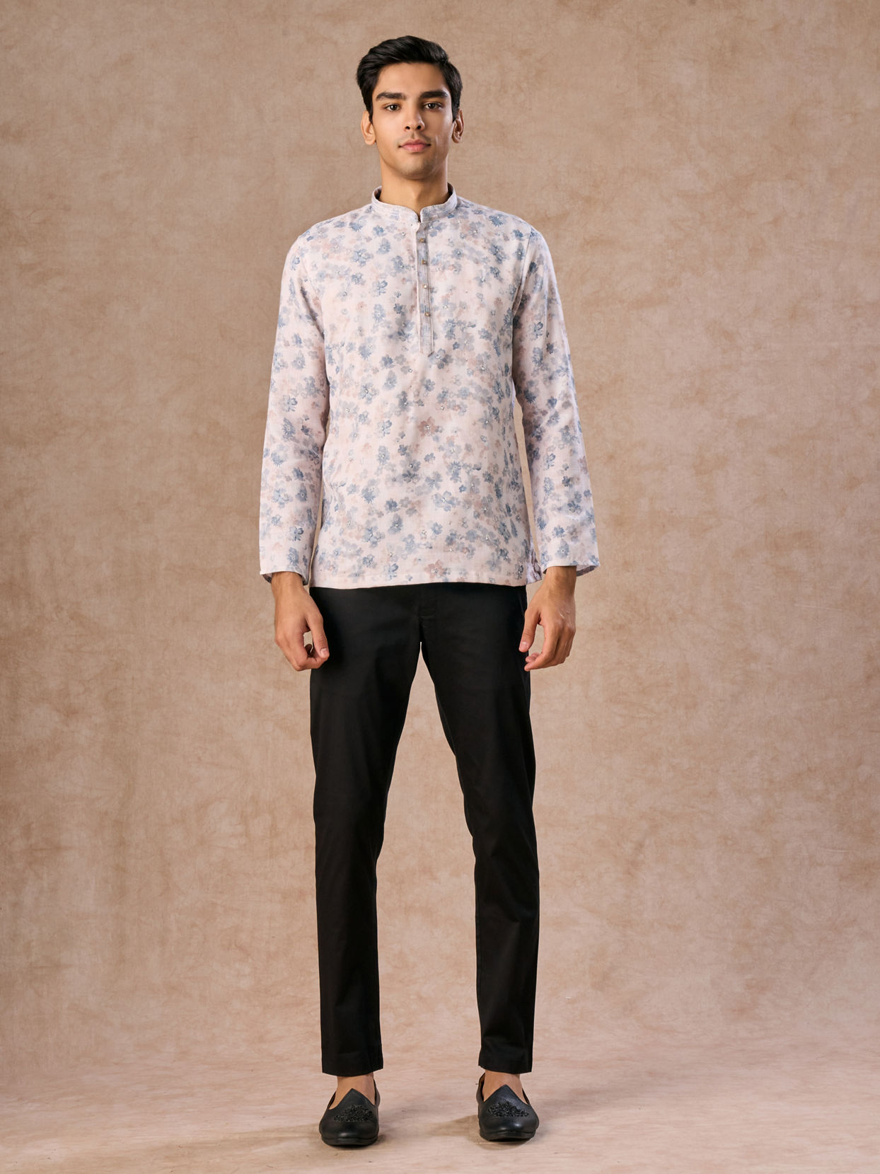 Manyavar Men Cream Blended Cotton Short Kurta