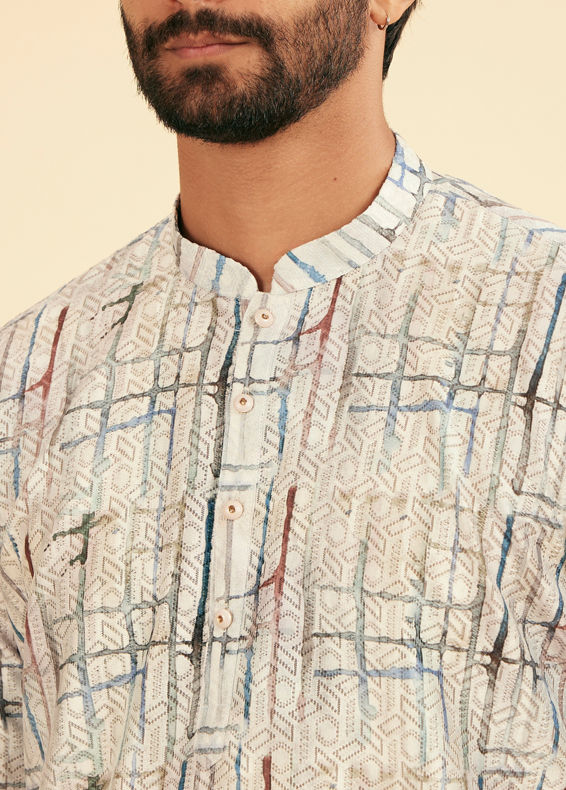 Manyavar Men Knit Cream Short Kurta