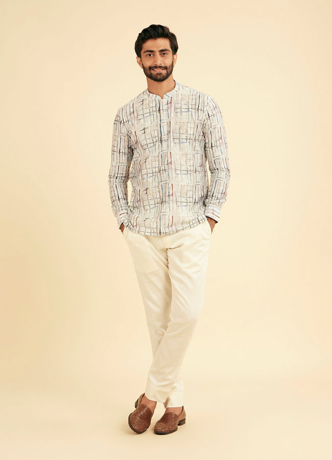 Manyavar Men Knit Cream Short Kurta