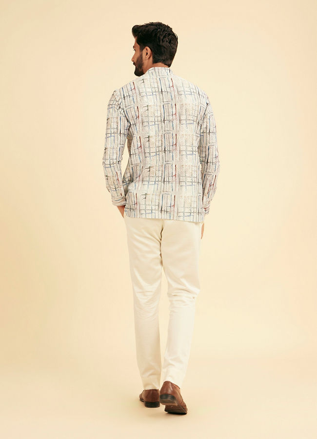 Manyavar Men Knit Cream Short Kurta