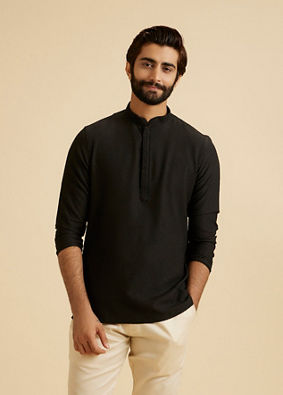 Manyavar Men Black Elegance Short Kurta