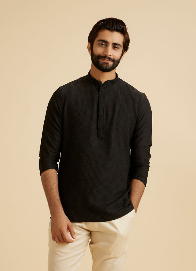 Manyavar Men Black Elegance Short Kurta