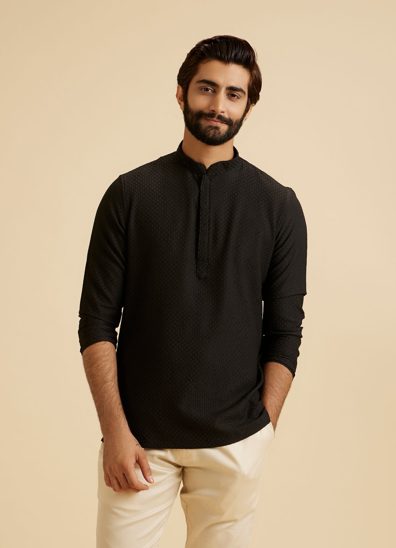 Manyavar Men Black Elegance Short Kurta
