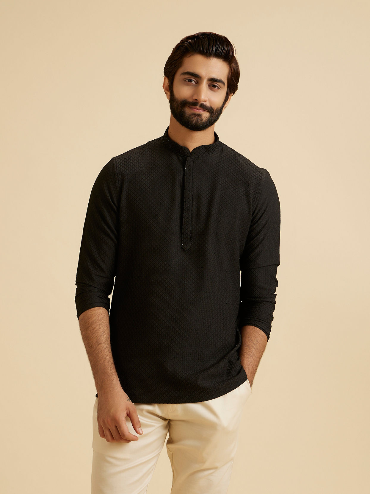 Manyavar Men Black Elegance Short Kurta