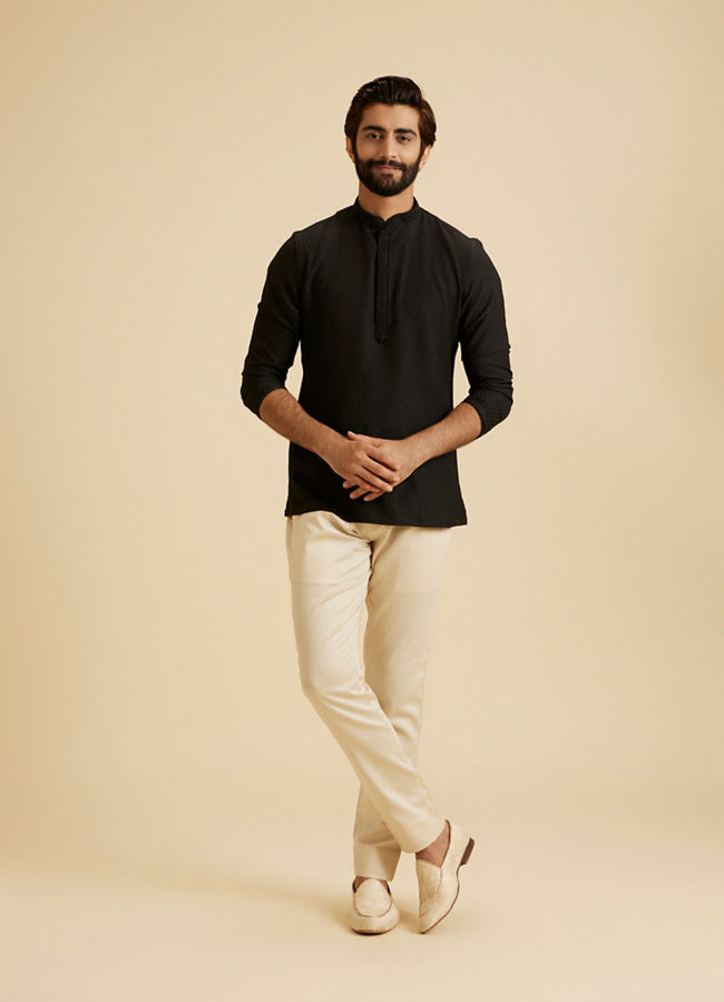 Manyavar Men Black Elegance Short Kurta