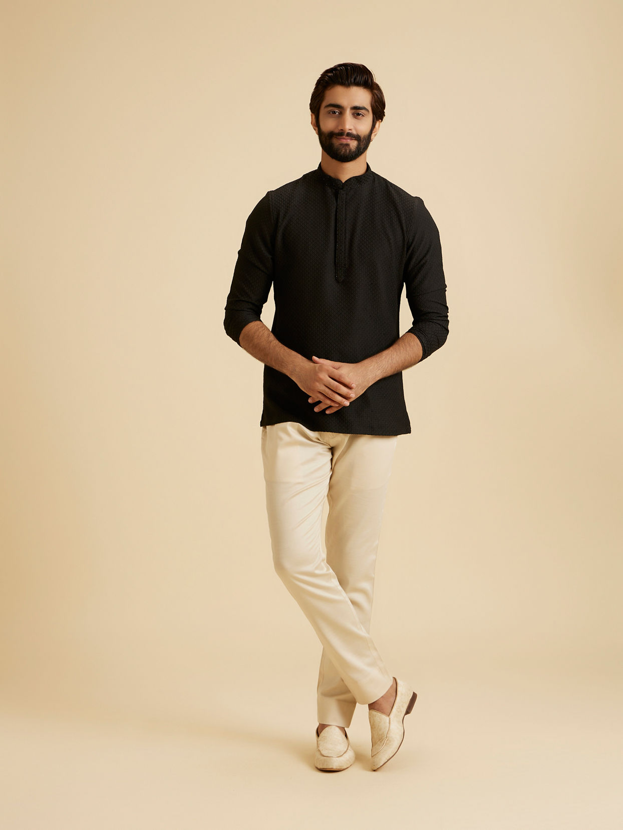 Manyavar Men Black Elegance Short Kurta