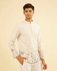 Manyavar Men Beige Radiance Cotton Short Kurta