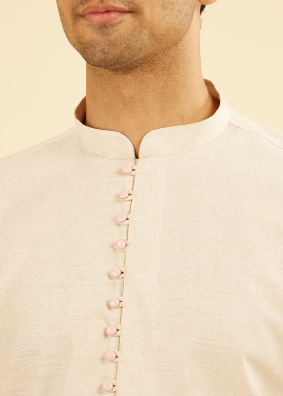 Manyavar Men Beige Radiance Cotton Short Kurta