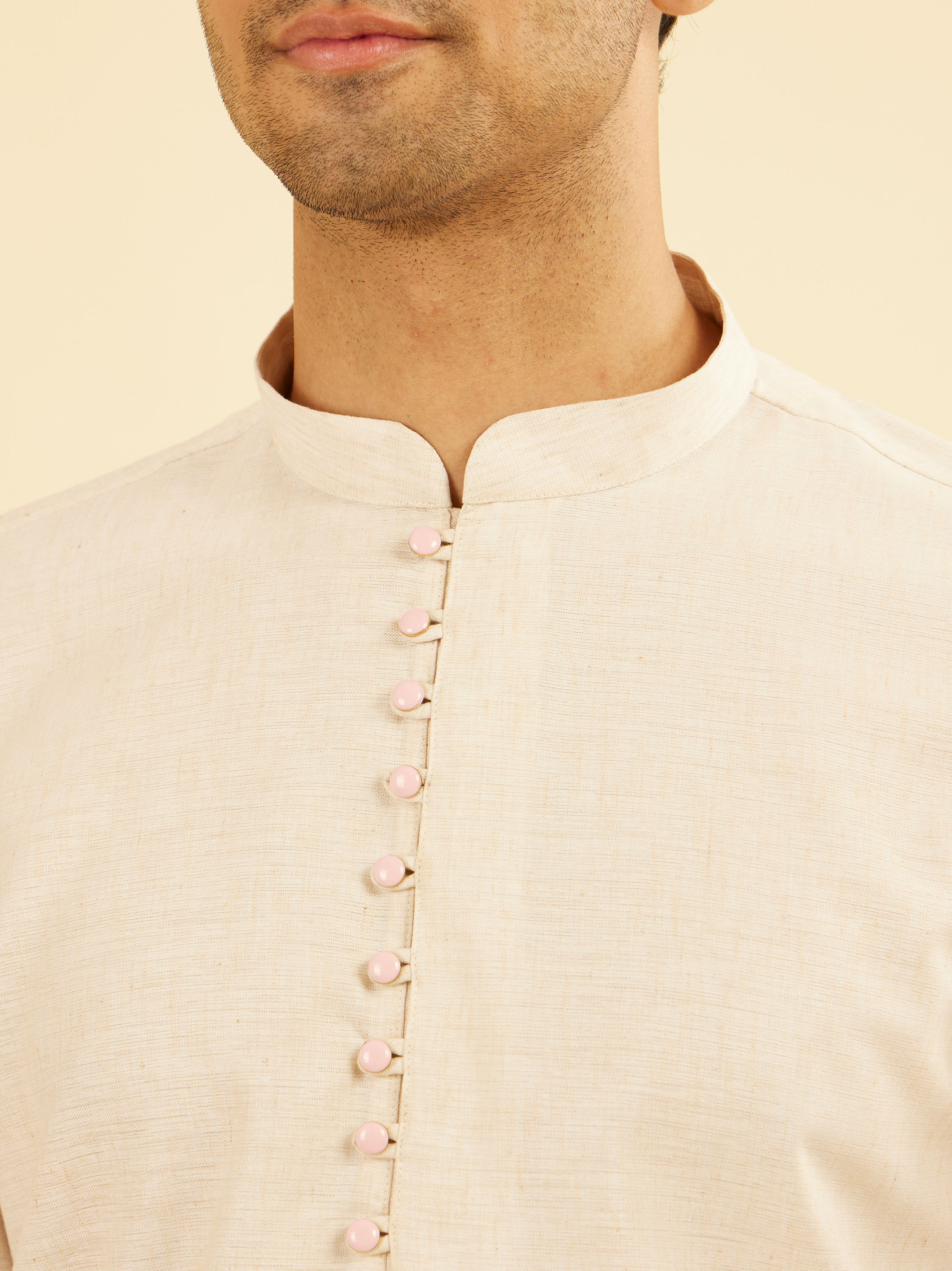 Manyavar Men Beige Radiance Cotton Short Kurta