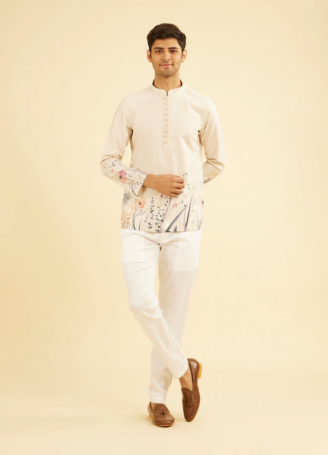 Manyavar Men Beige Radiance Cotton Short Kurta