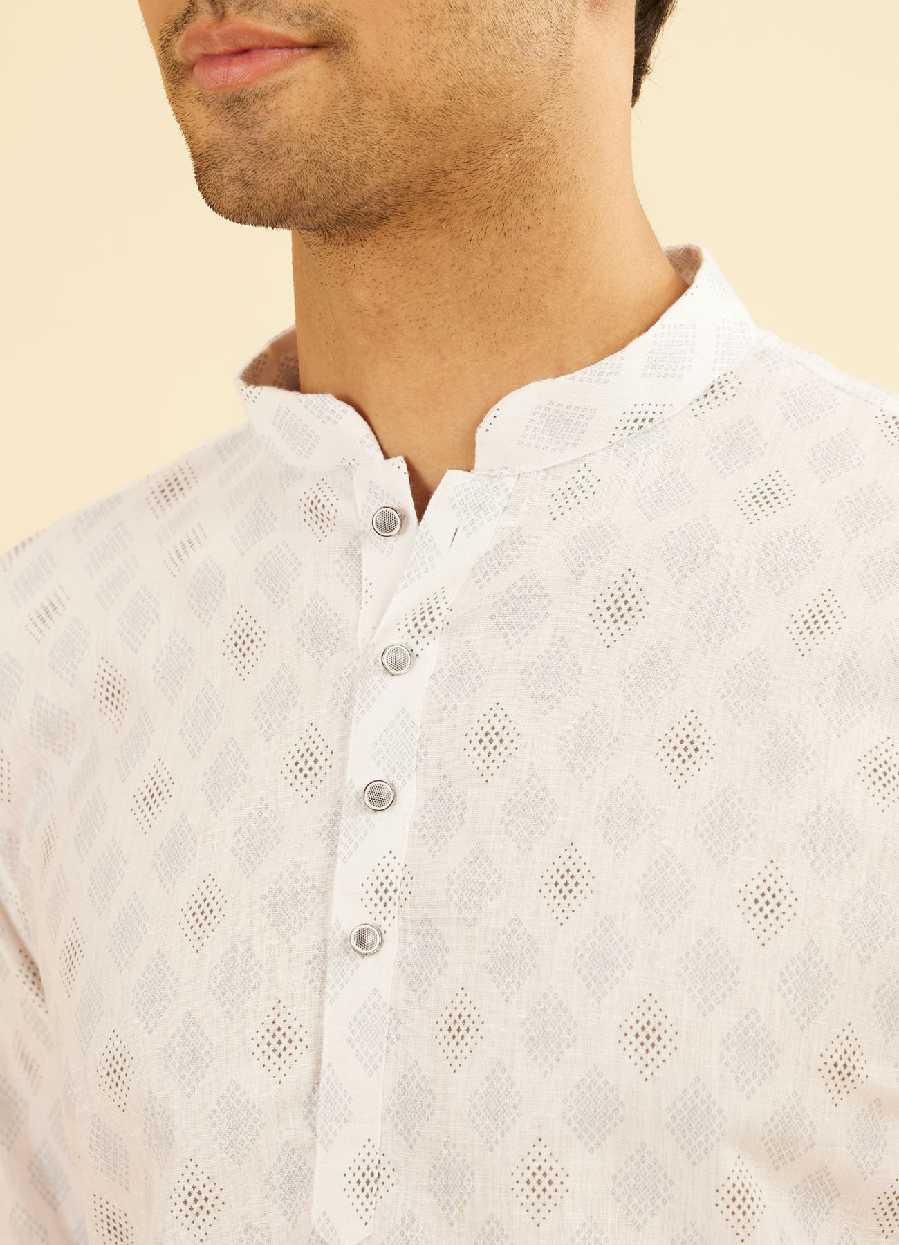 Manyavar Men White Cotton Short Kurta Elegance