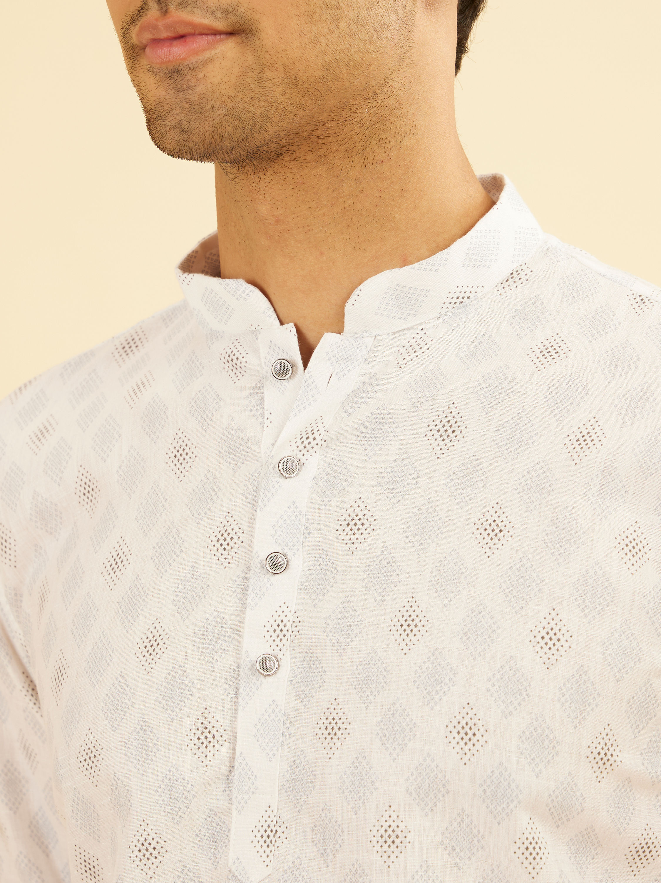 Manyavar Men White Cotton Short Kurta Elegance