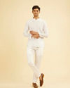 Manyavar Men White Cotton Short Kurta Elegance