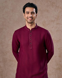 Manyavar Men Wine Rayon Short Kurta