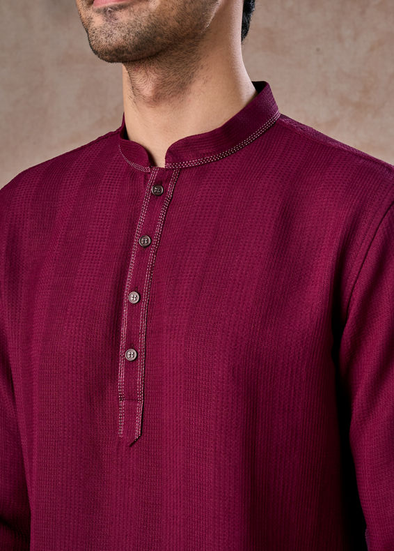 Manyavar Men Wine Rayon Short Kurta