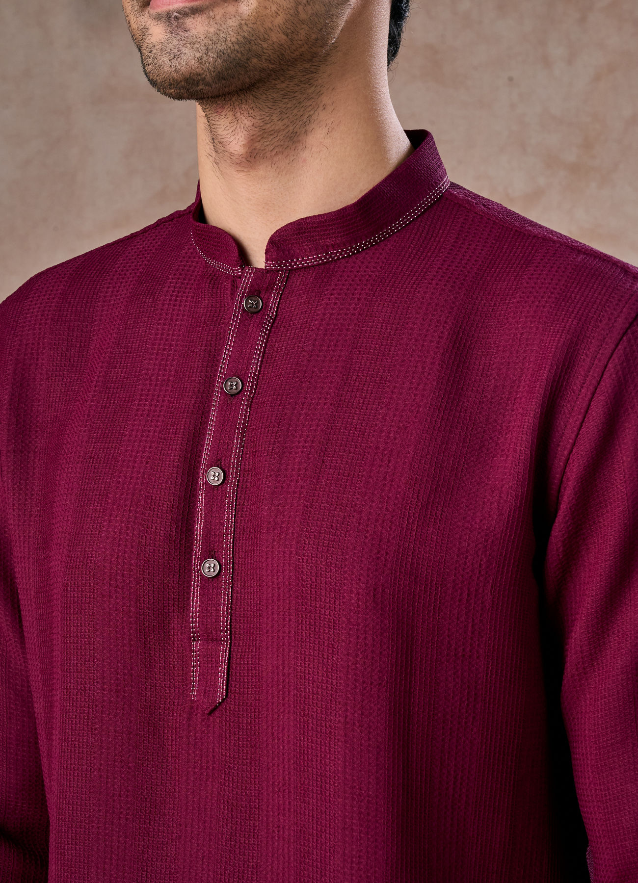 Manyavar Men Wine Rayon Short Kurta
