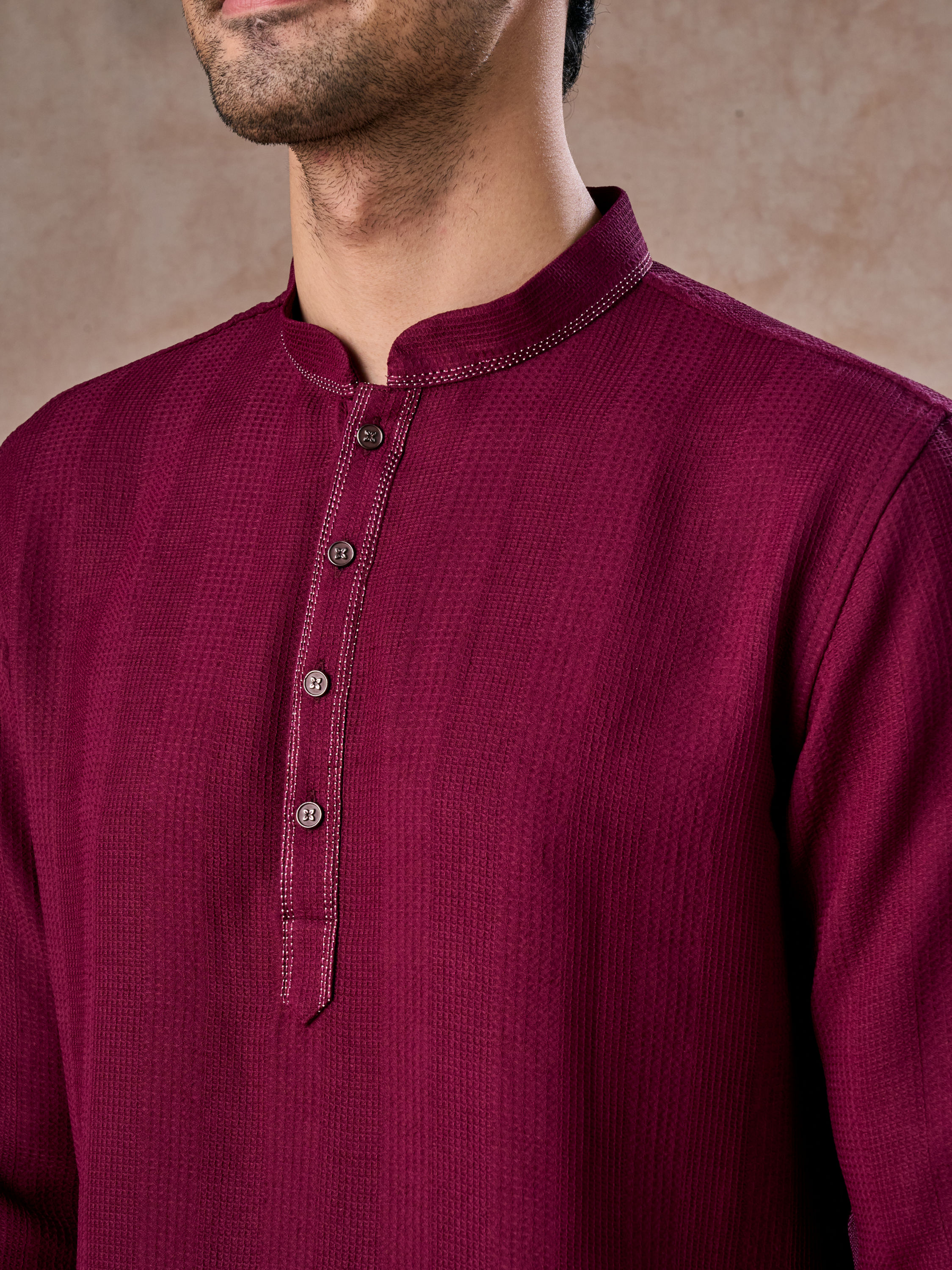 Manyavar Men Wine Rayon Short Kurta