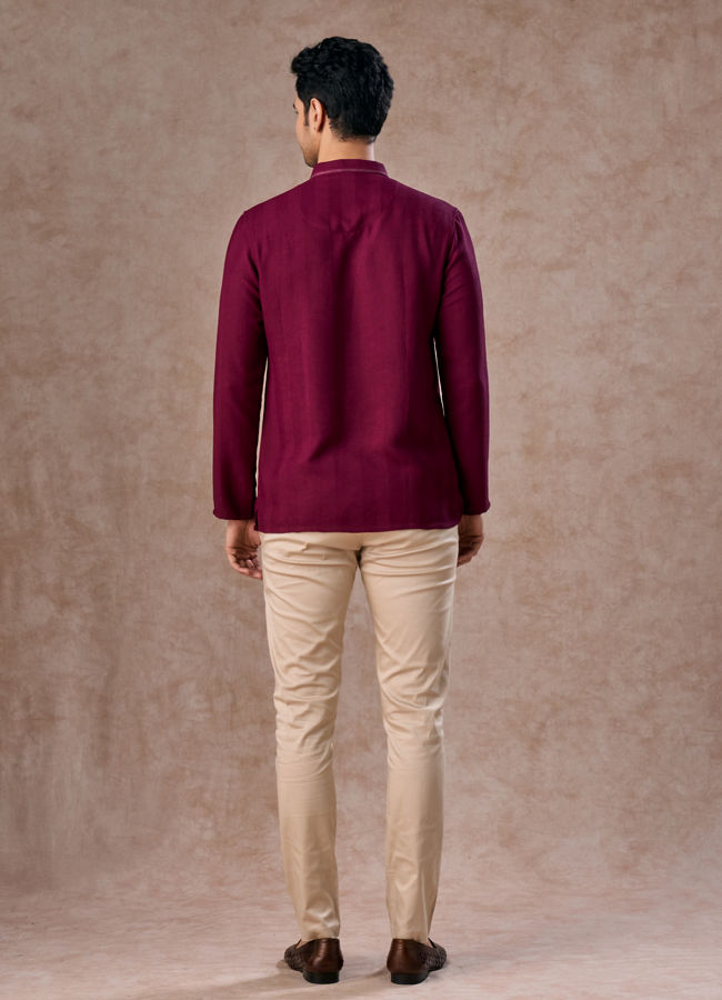 Manyavar Men Wine Rayon Short Kurta