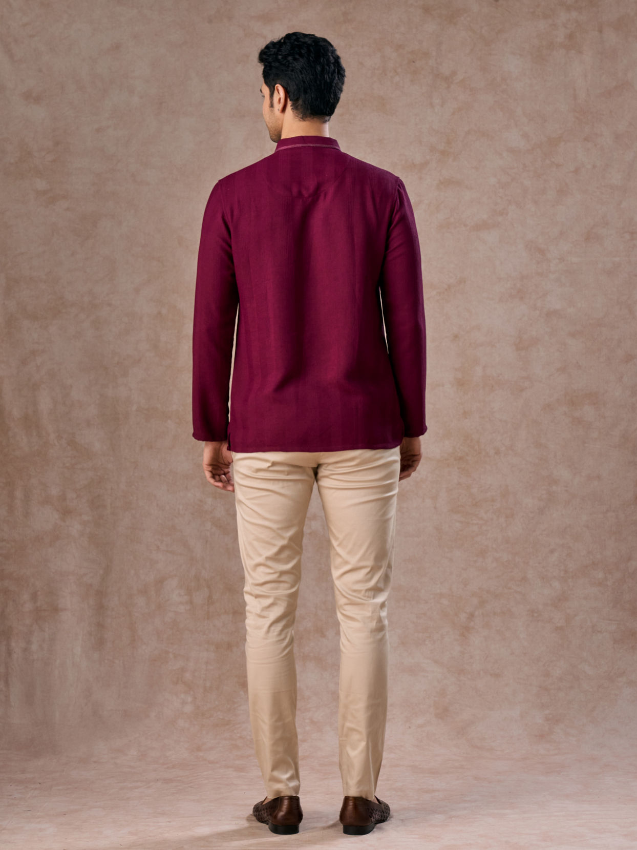 Manyavar Men Wine Rayon Short Kurta