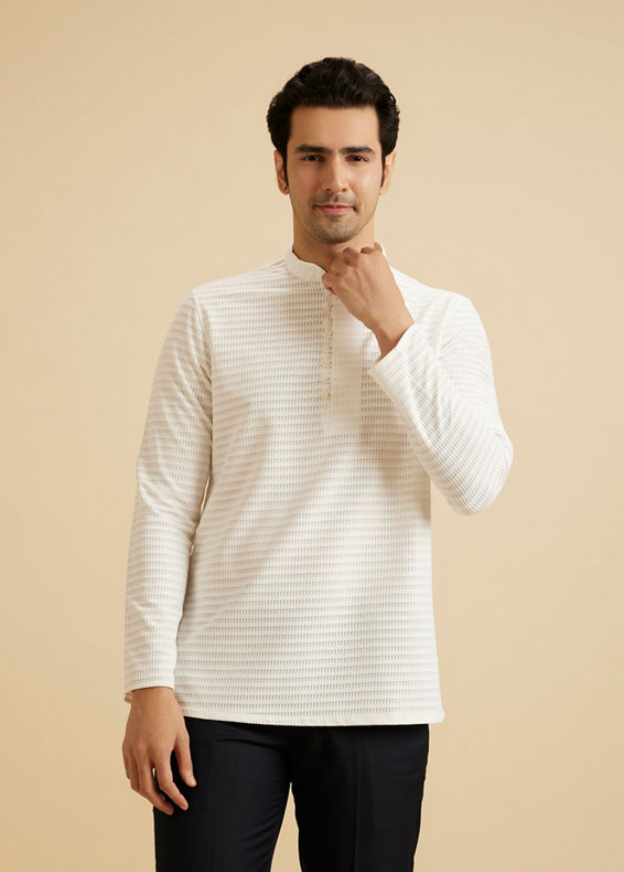 Manyavar Men Elegance White Short Kurta