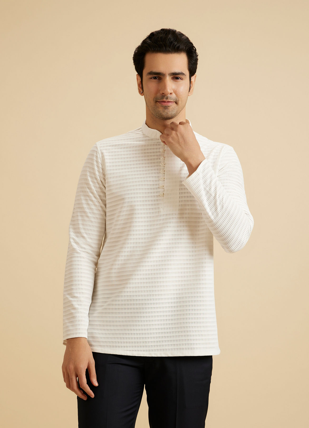 Manyavar Men Elegance White Short Kurta