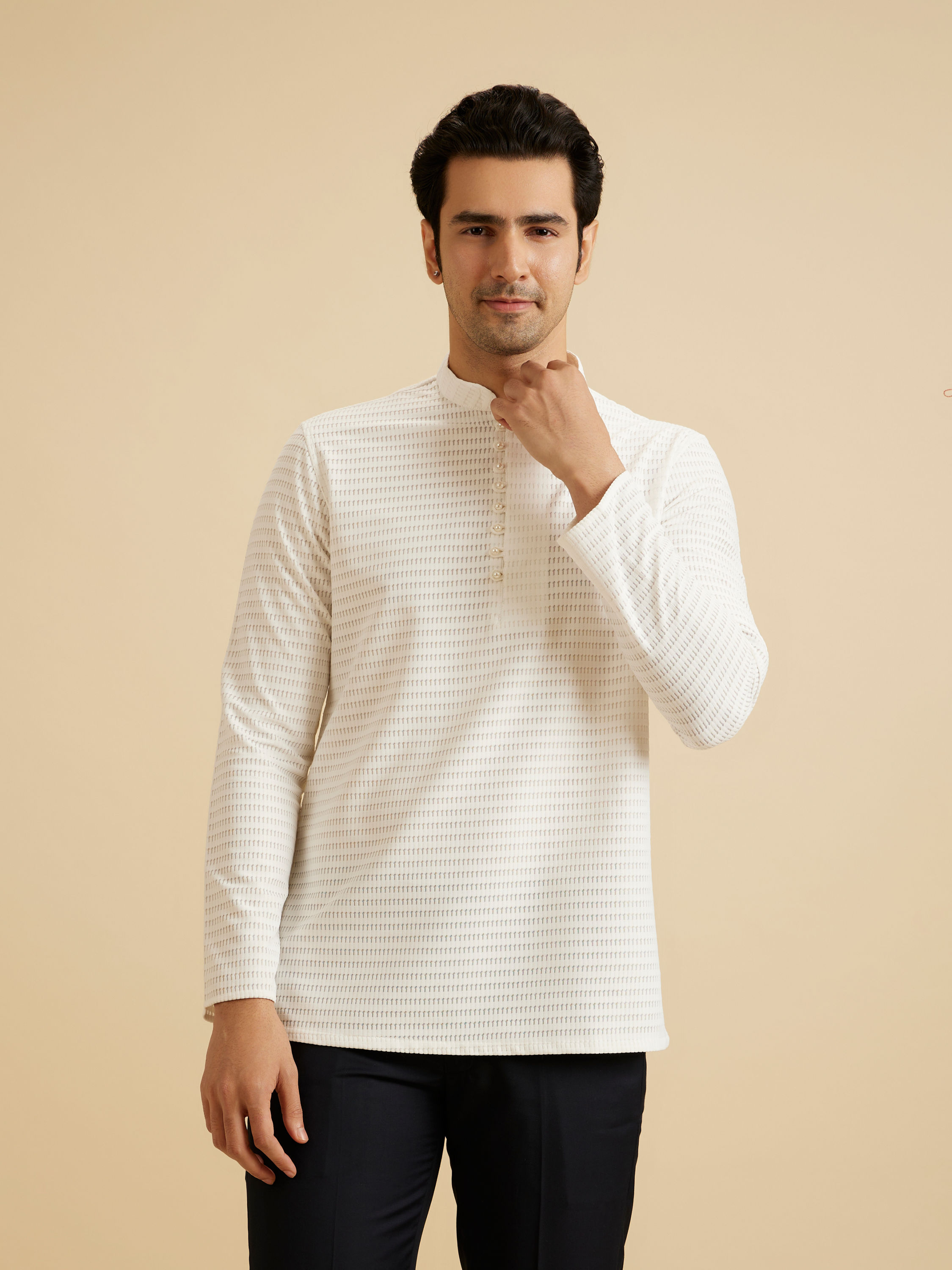 Manyavar Men Elegance White Short Kurta