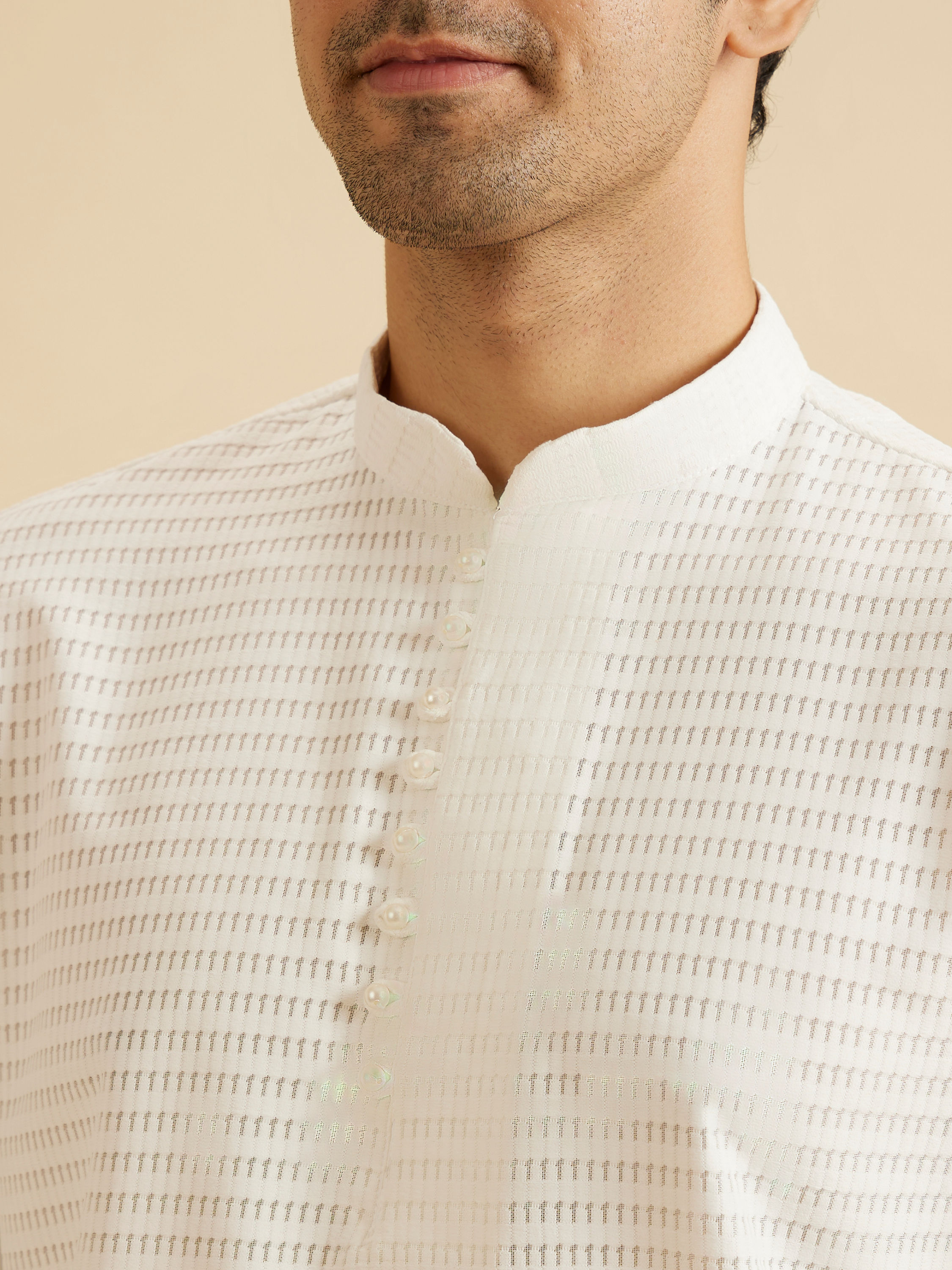 Manyavar Men Elegance White Short Kurta