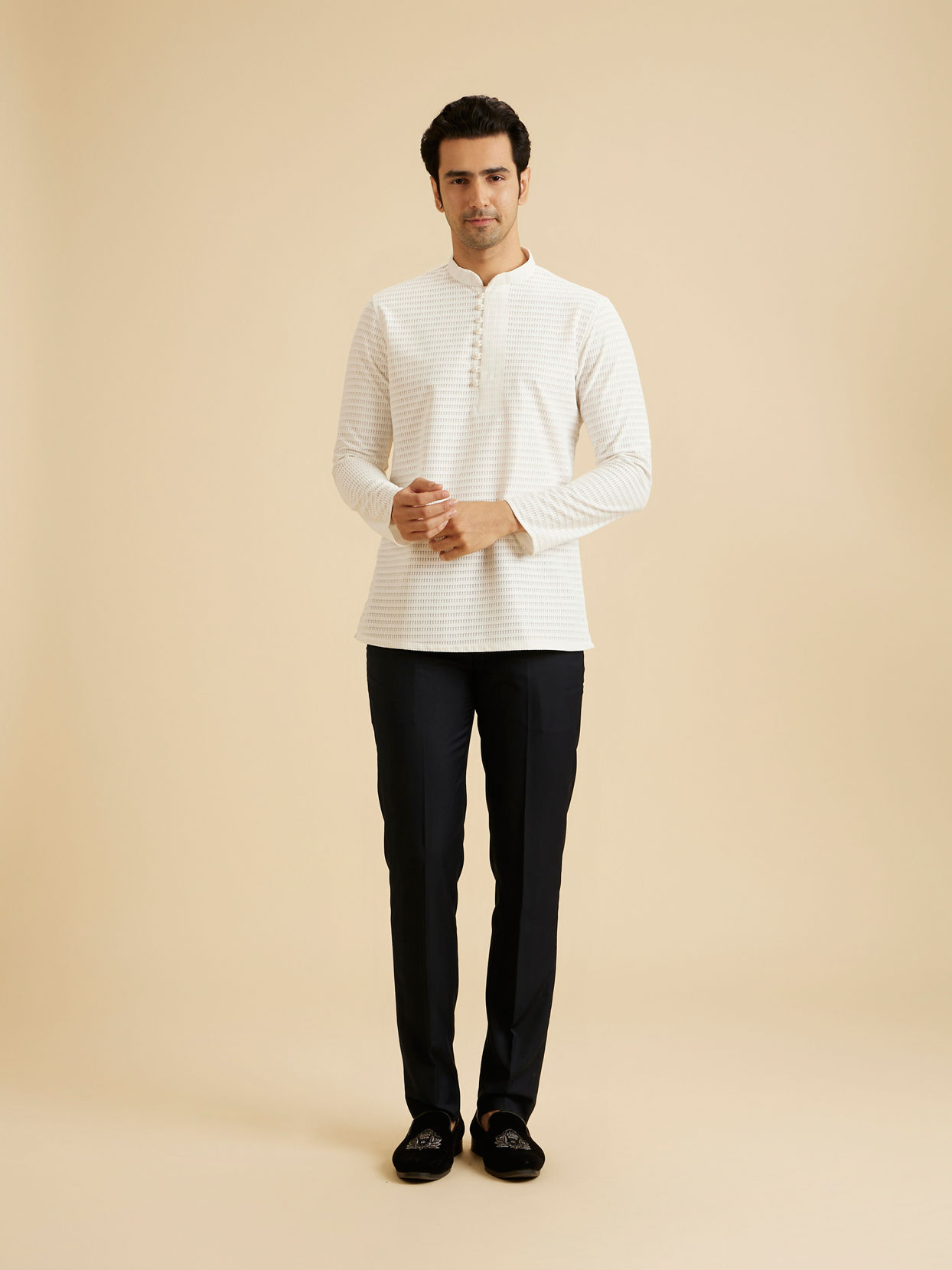 Manyavar Men Elegance White Short Kurta