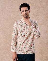 Manyavar Men Beige Charm Cotton Short Kurta