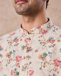 Manyavar Men Beige Charm Cotton Short Kurta