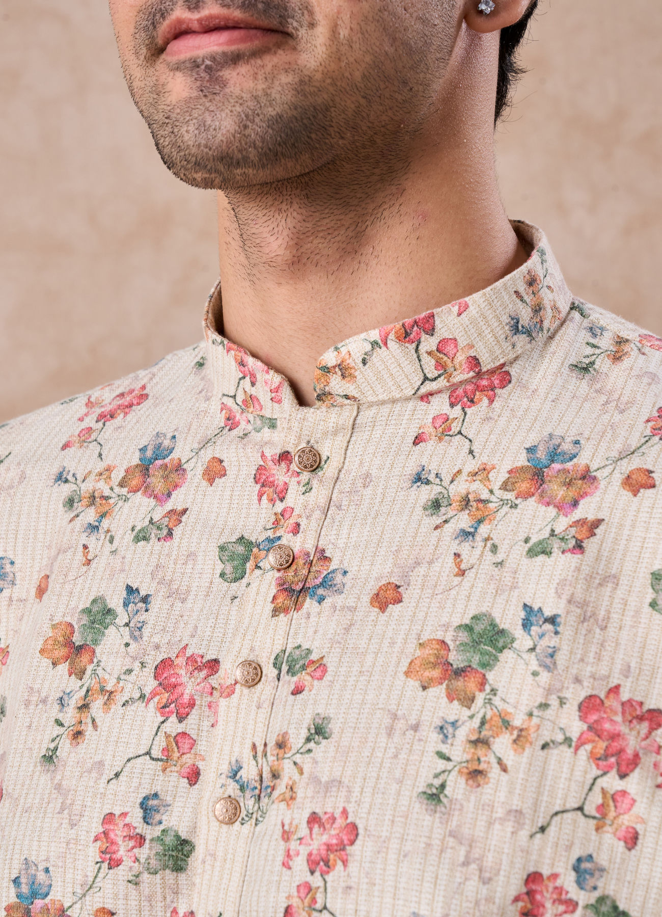 Manyavar Men Beige Charm Cotton Short Kurta